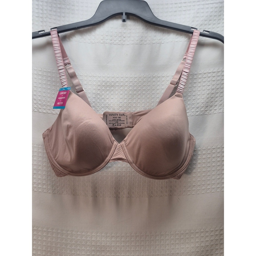Vanity Fair Pink Underwire T-Shirt Bra Womens 36D Textured Straps 78165 7340